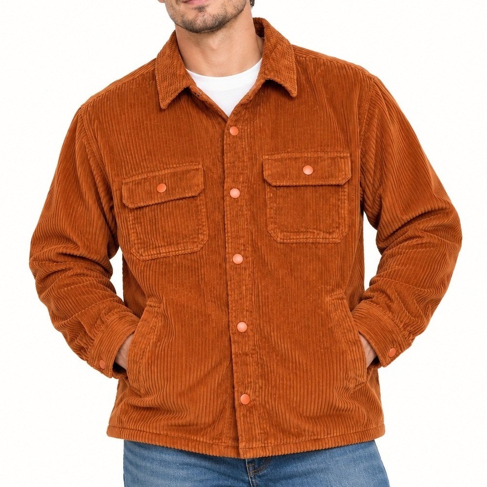 Sun + Stone Shacket Mens Large Caramel Cafe Corduroy Faux Shearling Lined Jacket